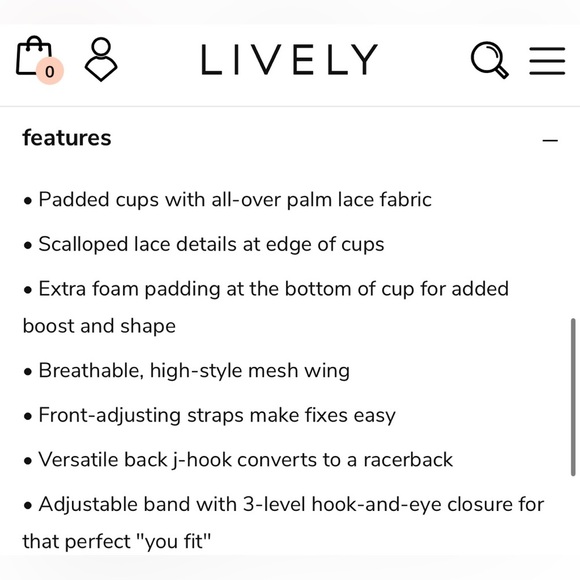 NWT Lively Lace No-Wire Push-Up Bra in Jet Black 34B - Picture 7 of 9